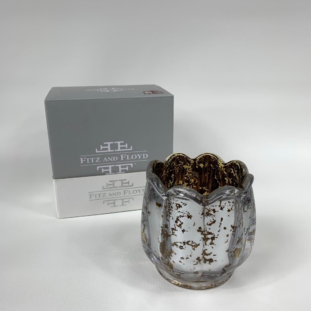 Fitz and Floyd Gold Flower Candle Holder Gift Box